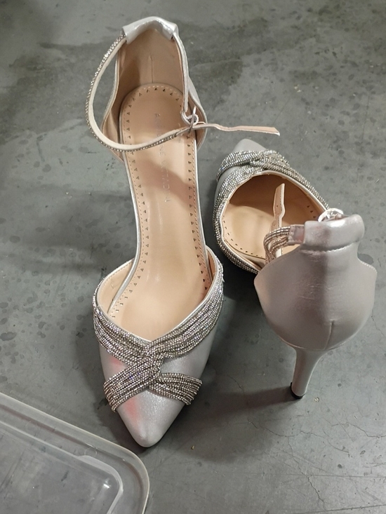 Adrienne Vittadini Shoes - Adrienne Vittadini Silver Embellished Pointed-Toe Ankle Strap Sparkle High Heels